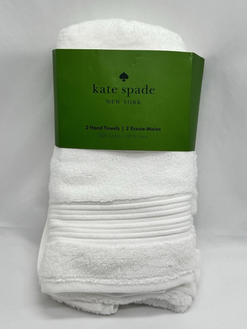 Kate Spade New York Hand Towel Set White Cotton Set Of 2 NWT Classic Luxury Chic